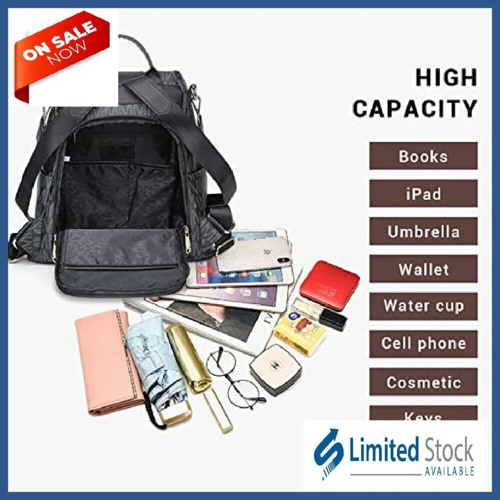 Women's Vegan Leather Anti-Theft Backpack with Wristlet, Multi-Pocket Travel Bag - Picture 6 of 8